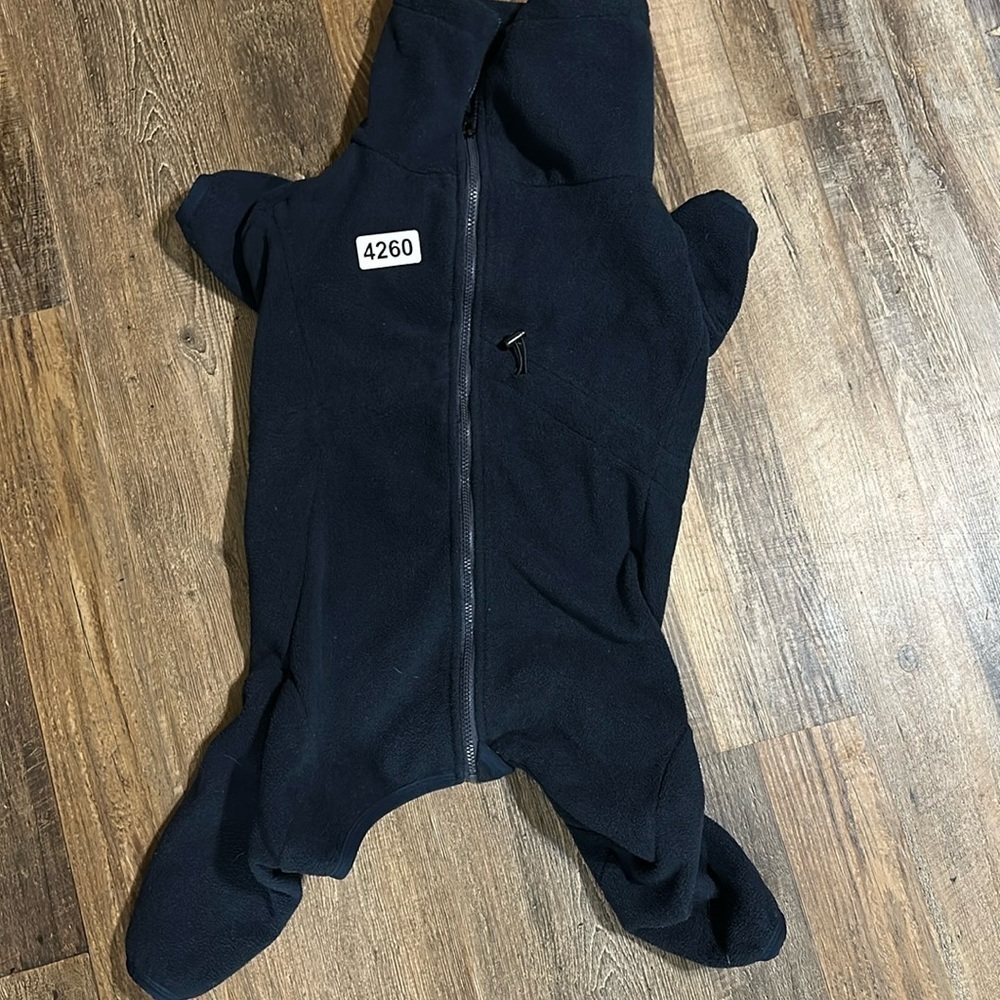 Dog suit. Measurements in pic zips, legs, fleece . Blue like new